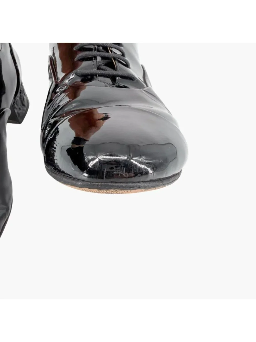 Chanel CC Camellia Flower Patent Oxford Heels Black Leather Size 37 US 6-6.5